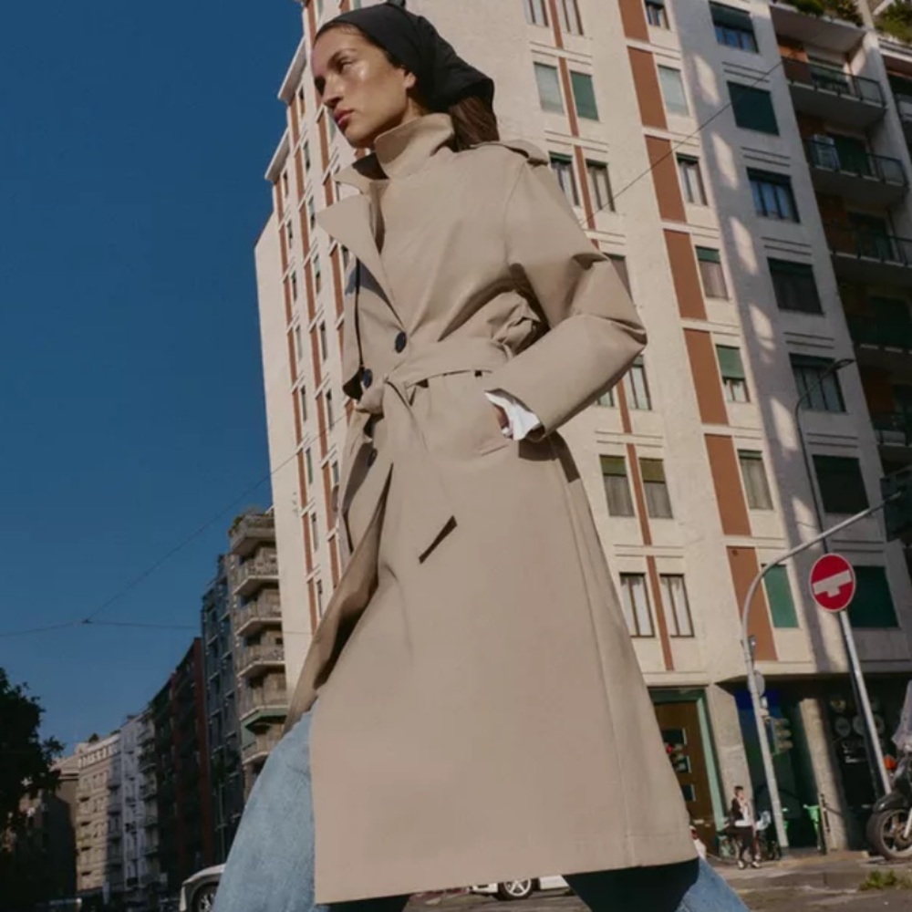 Zara NWT long waterproof trench coat with belt camel 8073/258 - Picture 3 of 14